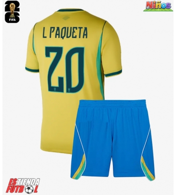 Brasil Lucas Paqueta #20 Primera Equipación Niños Mundial 2026 Manga Corta (+ Pantalones cortos)